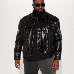 Men's Black Faux Leather High Shine Jacket